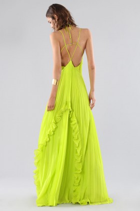 Lime dress with ruffles and back neckline - Halston - Rent Drexcode - 1