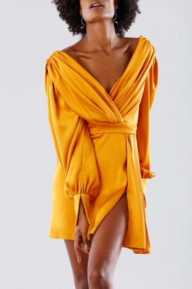 Short orange dress with V-neck - Rhea Costa - Sale Drexcode - 2