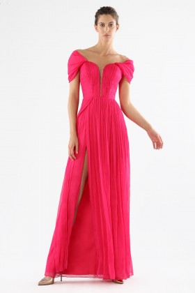Off-shoulder fuchsia dress with slit  - Cristallini - Rent Drexcode - 2