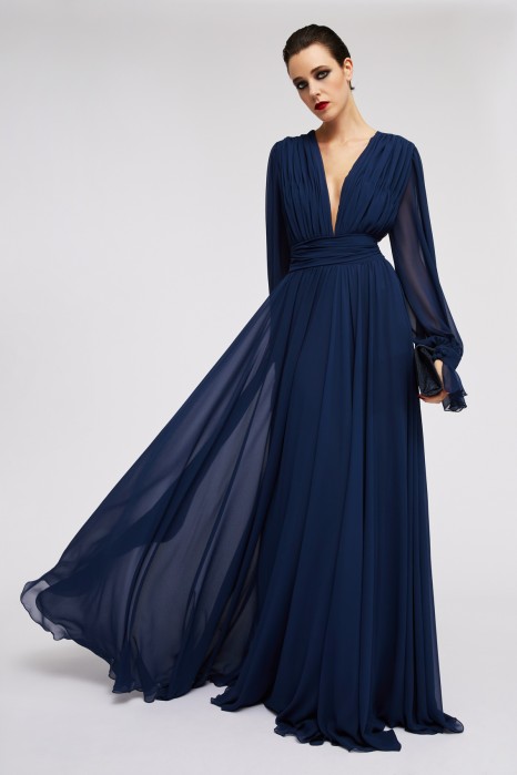 Noleggia online Abito lungo blu con scollo by Kathy Heyndels