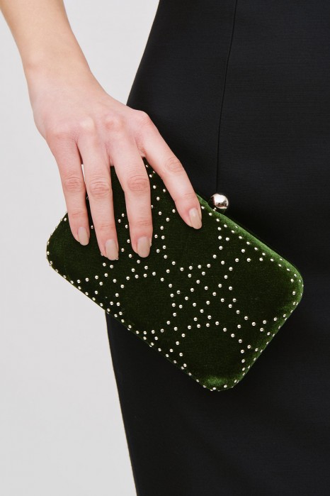 Anna Cecere Green clutch with studs