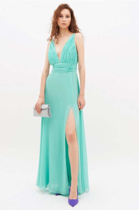 princess polly baby blue dress Six Stories Asymmetrical Bardot Strap Satin Bridesmaid Dress - Lemon main image 0