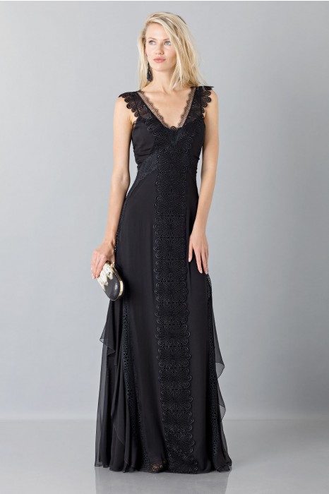 Abito Usato Alberta Ferretti Long black dress with lace neckline