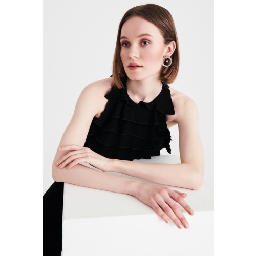 Noleggio Abbigliamento Firmato - Jumpsuit nera in crepes con rouches - Kathy Heyndels - Drexcode -4