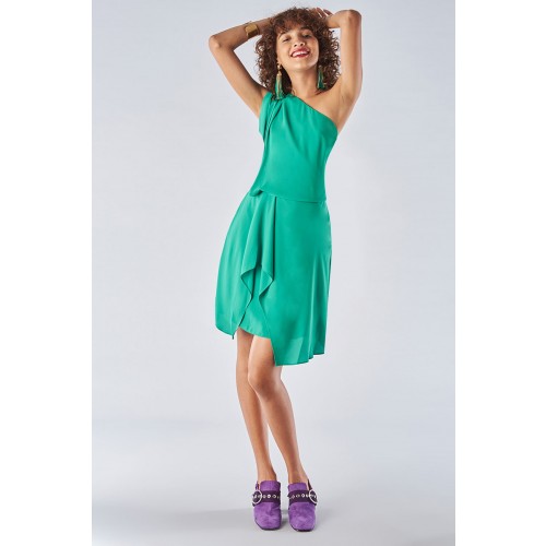 Vendita Abbigliamento Usato FIrmato - Green dress with asymmetrical sleeves - Halston - Drexcode -13