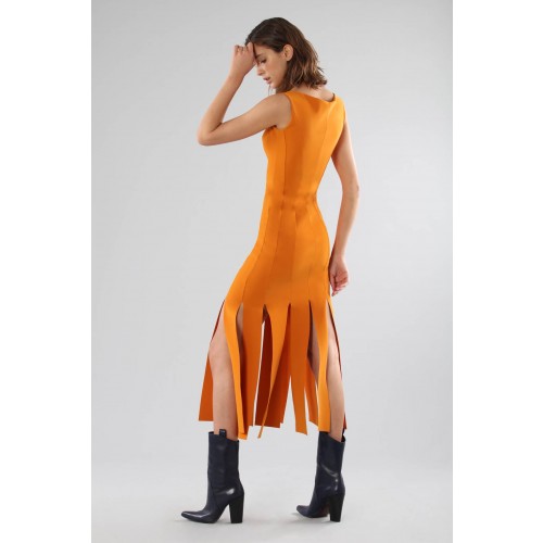 Noleggio Abbigliamento Firmato - Orange knee-length dress with fringe - Chiara Boni - Drexcode -13