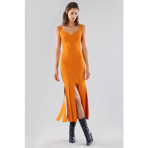 Noleggio Abbigliamento Firmato - Orange knee-length dress with fringe - Chiara Boni - Drexcode -11