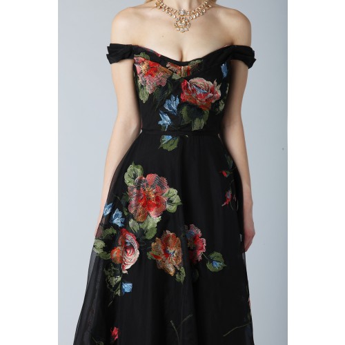 Noleggio Abbigliamento Firmato - Long off shoulder black dress with floral pattern - Marchesa Notte - Drexcode -5