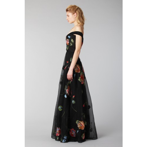 Noleggio Abbigliamento Firmato - Long off shoulder black dress with floral pattern - Marchesa Notte - Drexcode -7