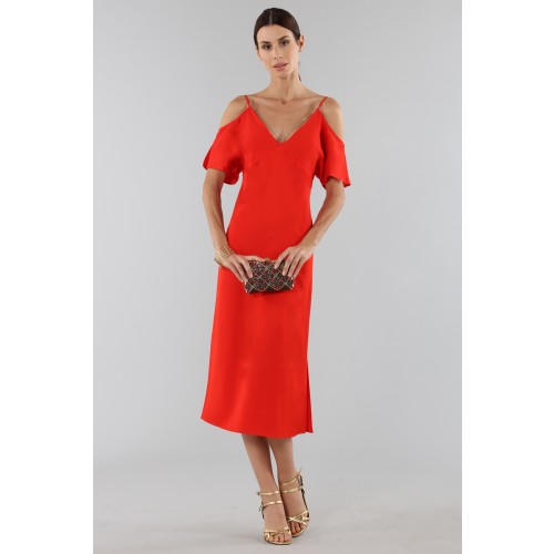 Noleggio Abbigliamento Firmato - Red off shoulder dress with silver chains - Alexander Wang - Drexcode -4