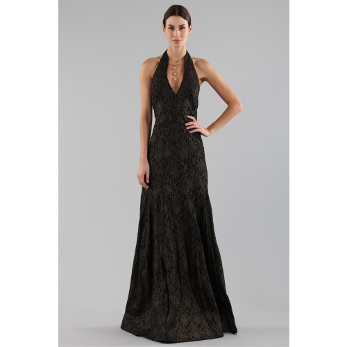 Vendita Abbigliamento Usato FIrmato - Gold brocade dress with lace - Halston - Drexcode -6