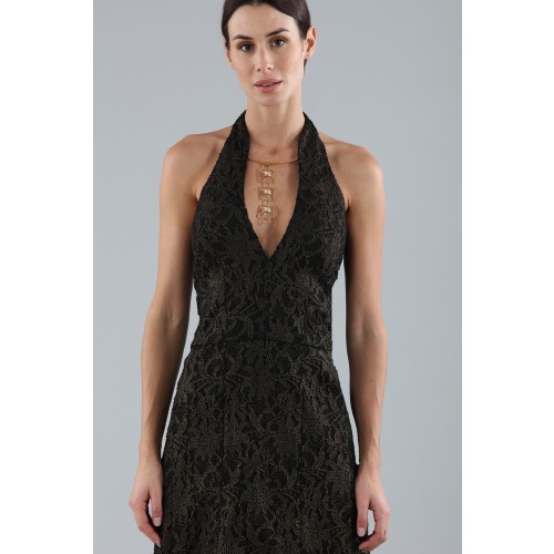 Vendita Abbigliamento Usato FIrmato - Gold brocade dress with lace - Halston - Drexcode -3