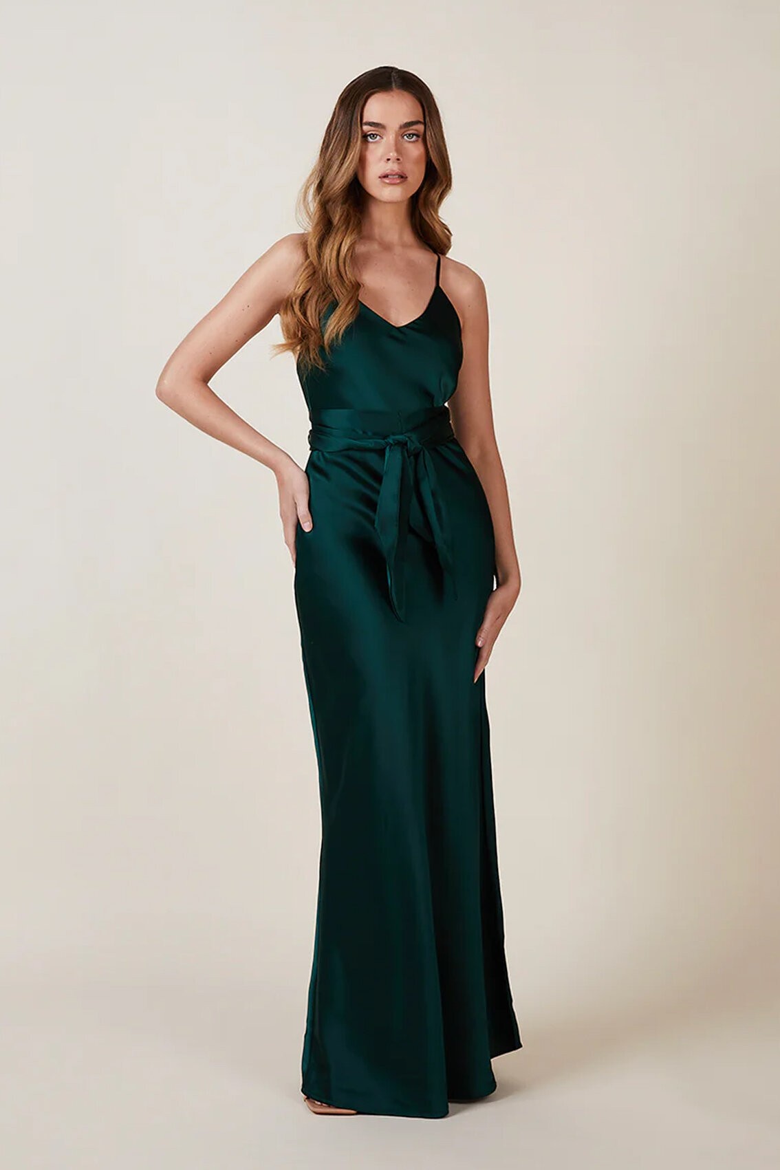 Green slip dress