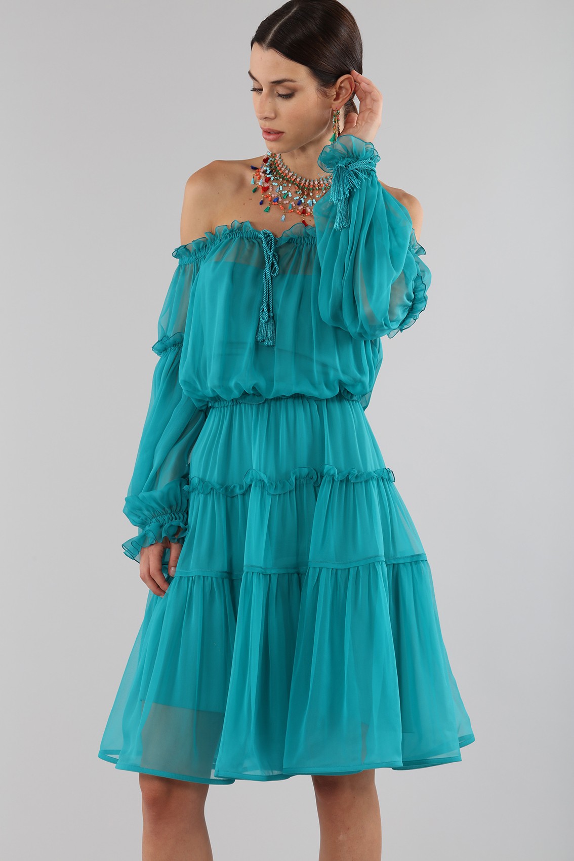 Noleggia online Off-shoulder silk dress with elastic by Alberta ...