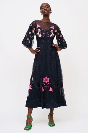 sachin and babi light blue dress Embroidered Cotton Midi Dress