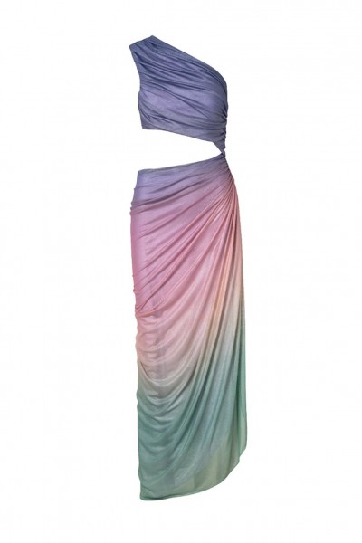 One-shoulder multicolor draped dress