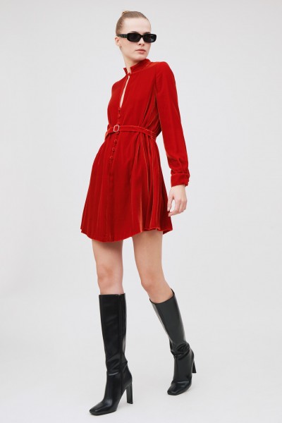 Red velvet mini dress