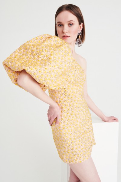 Micro flower patterned one-shoulder dress