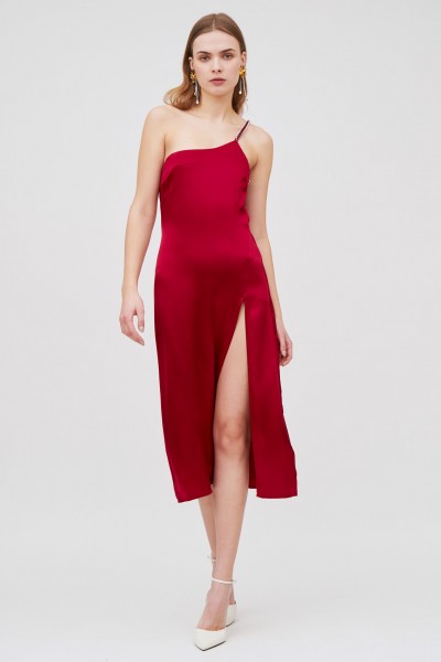 Red one-shoulder midi dress