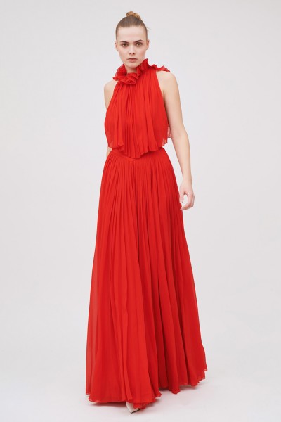 Long red pleated dress