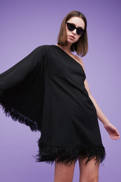 One-shoulder feather dress