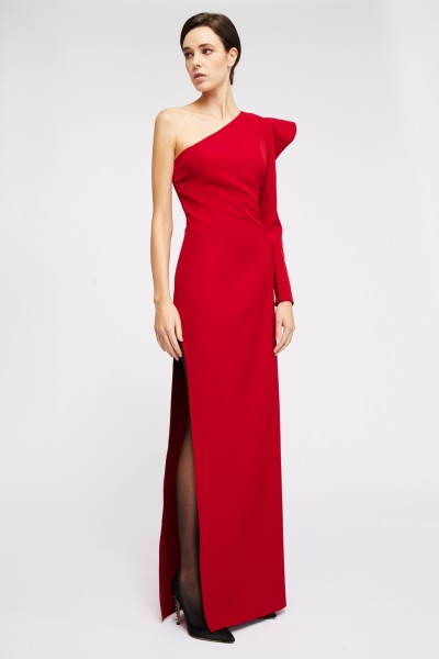 One shoulder red dress