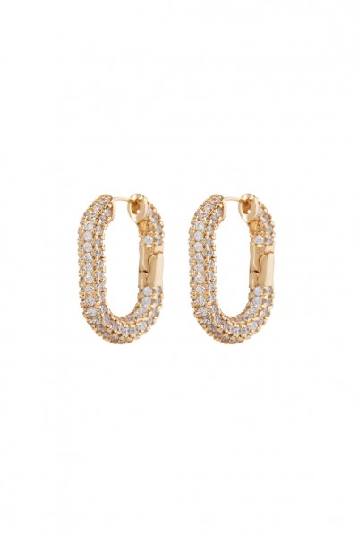 Golden oval earrings with zircons