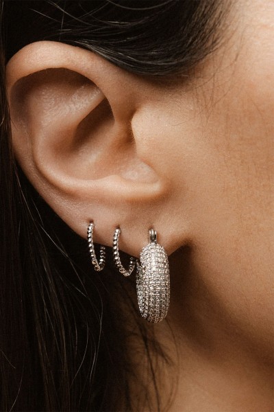 Silver domed earrings with zircons