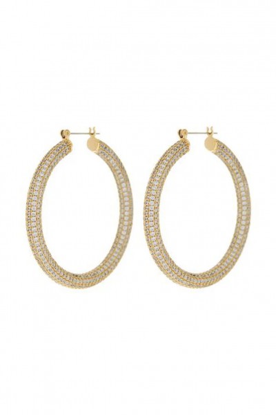 Golden hoop earrings with zircons