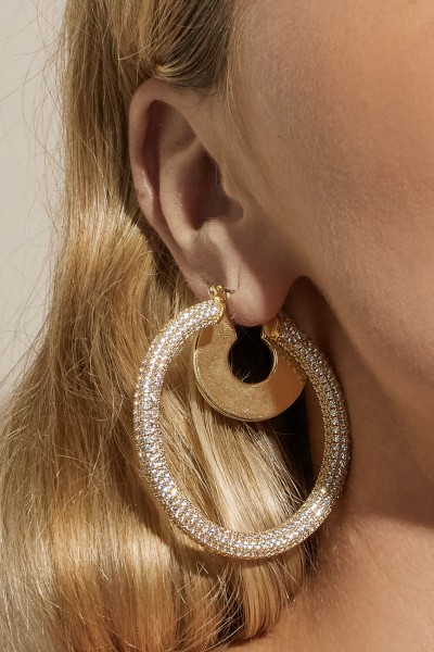Golden hoop earrings with zircons