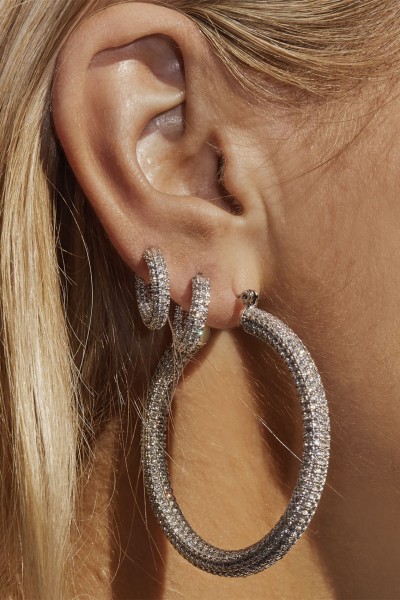 Silver hoop earrings with zircons