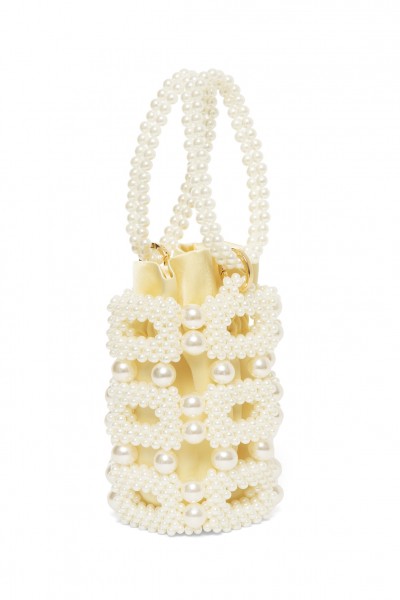Yellow bucket bag with pearls