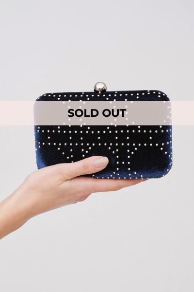 Blue velvet clutch with silver studs