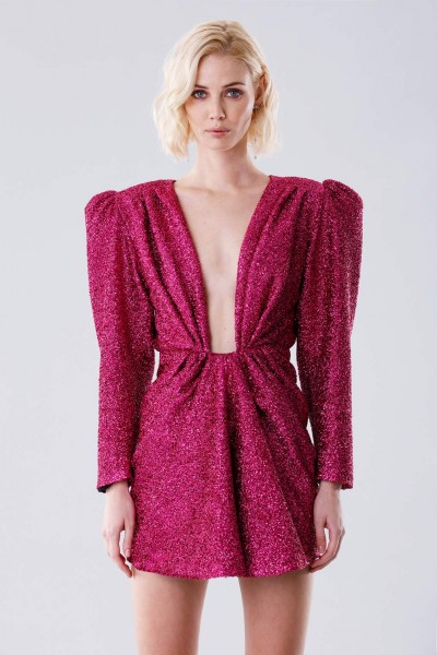 Fuchsia glitter dress with shoulder pads