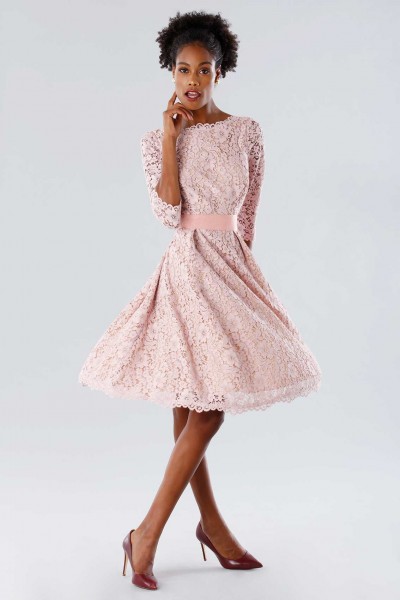 Pink lace dress with removable belt