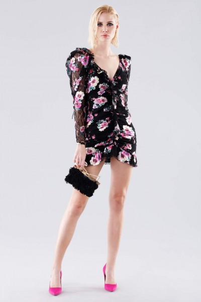 Floral mini dress with lace sleeves