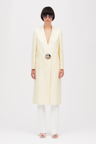 Ivory duster coat with maxi button