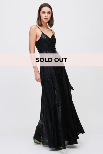 Wet look dress with slit