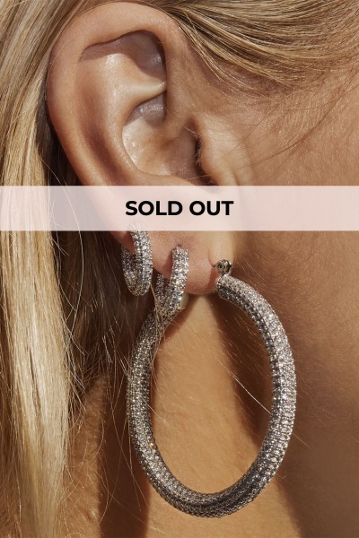 Silver hoop earrings with zircons