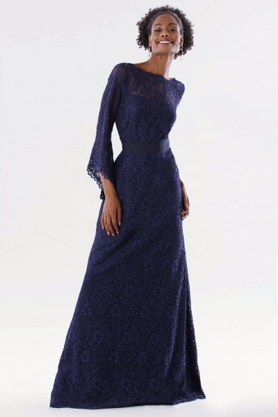 Blue lace dress with long sleeves