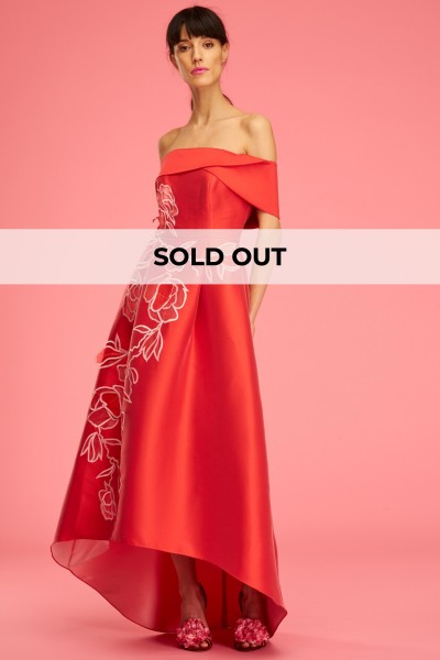 Coral dress with flowers