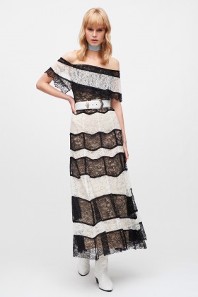 Robe rayée en dentelle à épaules découvertes - Alice+Olivia - Vendre Drexcode - 1