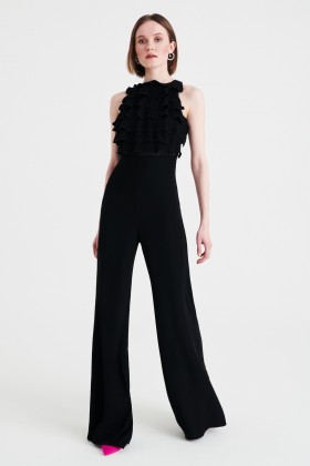 Jumpsuit nera in crepes con rouches - Kathy Heyndels - Louer Drexcode - 2