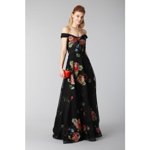 Noleggio Abbigliamento Firmato - Robe longue noire avec motif floral à épaules dénudées - Marchesa Notte - Drexcode -9