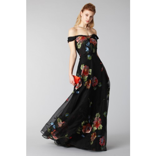 Noleggio Abbigliamento Firmato - Robe longue noire avec motif floral à épaules dénudées - Marchesa Notte - Drexcode -6