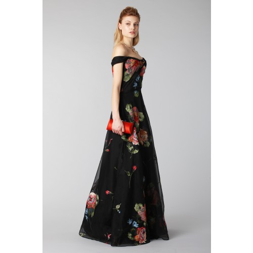 Noleggio Abbigliamento Firmato - Robe longue noire avec motif floral à épaules dénudées - Marchesa Notte - Drexcode -10