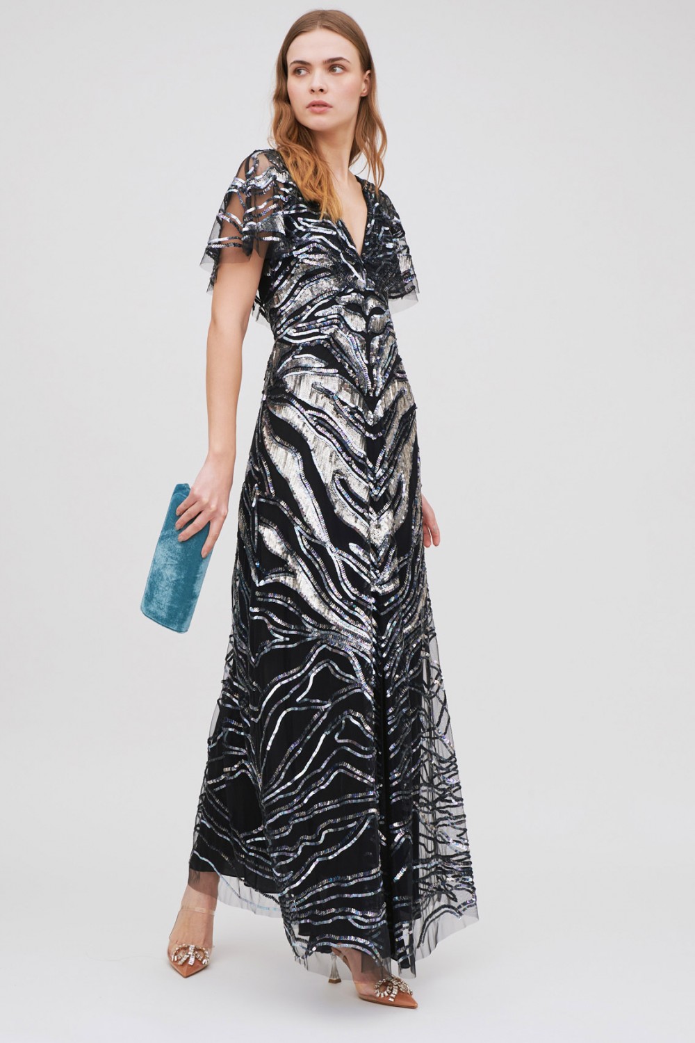 Abito blu con paillettes argento