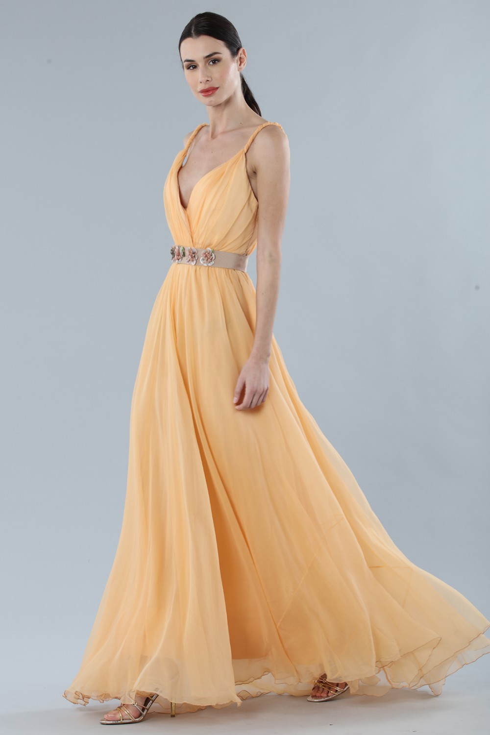 Abito pesca in chiffon di seta