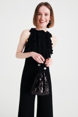 Drexcode - Jumpsuit nera in crepes con rouches - Kathy Heyndels - Vendita - 3